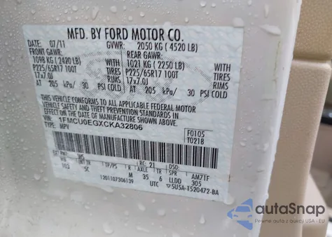 2012 Ford Escape Limited from USA, damaged, VIN 1FMCU0EGXCKA32806
